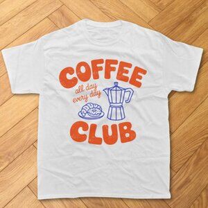 White - Coffee Club Graphic T-Shirt Retro Coffee Lover Tee Cafe Espresso Graphic